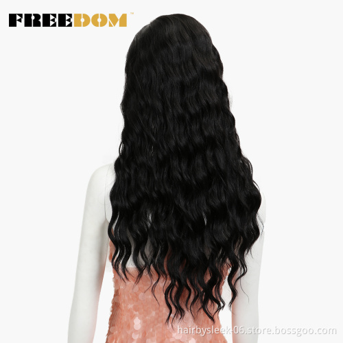 Magic 28" Lace Front Synthetic Wigs For Black Women Natural Long Wavy African American Wig Heat Resistant Fiber Middle Parting